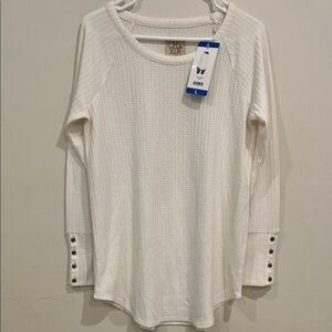 Chaser Cream Textured Long Sleeve Blouse Size L NWT